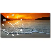 Tulup Wanduhr aus Glas – 60x30 cm - Glasbild - Glasuhr - Gehärtetes Glas - weisse-zeiger - Sonnenuntergang Meer