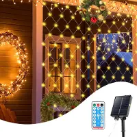 Peviasot Solar Lichternetz 2x2M Warmweiß Lichterkette Weihnachtsbeleuchtung Lichtervorhang mit 8 Leuchtmodi Speicherfunktion Partydeko