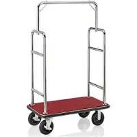 Wasa Hotelwagen / Gepäckwagen, Silberfarben / roter Teppich, 113x62x183 cm