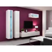 Fun-Möbel Mediawand Wohnwand 4 tlg - SENTIC 2 - Weiss Hochglanz inkl. LED