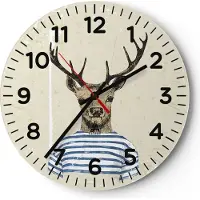 ARTTOR Wanduhr - Rund - Glasuhr - Hipster Anthropomorphismus Hirsch - 30x30cm - Schleichendes Uhrwerk - Lautlos - zum Aufhängen bereit - Dekoration Modern - Wanddekoration aus Glas - C4AR30x30-4227
