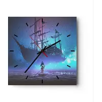 ARTTOR Wanduhr - Quadrat - Glasuhr - Märchen Segelschiff - 40x40cm - Schleichendes Uhrwerk - Lautlos - zum Aufhängen bereit - Dekoration Modern - Wanddekoration aus Glas - C3AC40x40-4034
