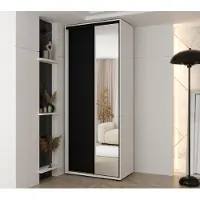 MINIO go for it , Kleiderschrank VADO, 110x235,2x45 cm, 2 Schiebetüren (1 Spiegel), 6 Einlegeböden, 2 ausziehbare Metallstangen, Weiß/Schwarz matt