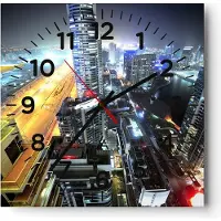 ARTTOR Wanduhr - Quadrat - Glasuhr - Architektur Industrie Nacht Licht - 30x30cm - Schleichendes Uhrwerk - Lautlos - zum Aufhängen bereit - Dekoration Modern - Wanddekoration aus Glas - C4AC30x30-2642