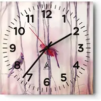 ARTTOR Wanduhr - Quadrat - Glasuhr - Vögel Kardinal Scharlachrot - 30x30cm - Schleichendes Uhrwerk - Lautlos - zum Aufhängen bereit - Dekoration Modern - Wanddekoration aus Glas - C4AC30x30-4256