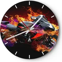 ARTTOR Wanduhr - Rund - Glasuhr - Motorrad Feuer Abstraktion - 30x30cm - Schleichendes Uhrwerk - Lautlos - zum Aufhängen bereit - Dekoration Modern - Wanddekoration aus Glas - C3AR30x30-0177