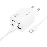 Hoco Ladegerät 30W USB-C + USB-A Netzteil | Schnellladegerät PD QC 3.0 | Handy Ladegerät weiss für iPhone & Samsung Smartphone Ladeadapter inkl. USB Typ C Ladekabel