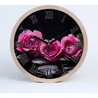 Tulup Holzuhr 20fi cm wanduhr - schwarze Spitzen - rosa Rosen