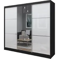 Masseno Schiebetürenschrank VITALE 240 cm Kleiderschrank Schlafzimmer Schrank 3-türig mit Spiegel und Lacobel Schwarz