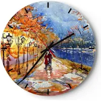 ARTTOR Wanduhr - Rund - Glasuhr - Park Paar Baum - 30x30cm - Schleichendes Uhrwerk - Lautlos - zum Aufhängen bereit - Dekoration Modern - Wanddekoration aus Glas - C3AR30x30-3557