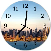 Tulup Glasuhr Wanduhr Küchenuhr Echt-Glas 30fi cm Skyline mehrfarbig