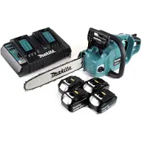 Makita DUC 353 PT4 Akku Kettensäge 36V ( 2x18V ) Brushless 35 cm + 4x 5,0 Ah Akku + Doppelladegerät