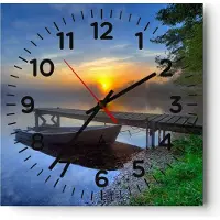 ARTTOR Wanduhr - Quadrat - Glasuhr - Landschaft Meer Sommer Sonne - 40x40cm - Schleichendes Uhrwerk - Lautlos - zum Aufhängen bereit - Dekoration Modern - Wanddekoration aus Glas - C4AC40x40-2226