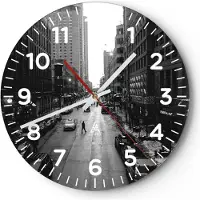 ARTTOR Wanduhr - Rund - Glasuhr - Stadt Straße Haus - 30x30cm - Schleichendes Uhrwerk - Lautlos - zum Aufhängen bereit - Dekoration Modern - Wanddekoration aus Glas - C4AR30x30-3688