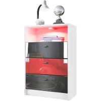 Vladon Kommode Pino V2 Fußball Bundesliga Fanartikel Leverkusen, Kinderzimmer Anrichte in Weiß matt mit 3 Schubladen in Schwarz, Germany, Rot & Schwarz Hochglanz inkl. LED (56 x 86,5 x 36 cm)