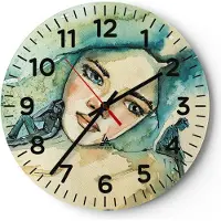 ARTTOR Wanduhr - Rund - Glasuhr - Aquarell Frau Emotionen - 40x40cm - Schleichendes Uhrwerk - Lautlos - zum Aufhängen bereit - Dekoration Modern - Wanddekoration aus Glas - C4AR40x40-4858