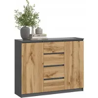 BDW , Kommode mit Schubladen, 120×97 cm, COCO, 2D4SZ, Graphit / Eiche Wotan 2d4sz