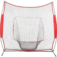 Lixada Baseball-Übungsnetz, faltbares Schlag- und Pitching-Netz, Schlag-Absprungnetz, 7 x 7 Fuß, geeignet für Baseball-Training,rot