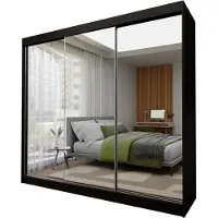 Masseno Schiebetürenschrank BELLINA 240/216/61cm 3-türig mit Spiegel Schwarz