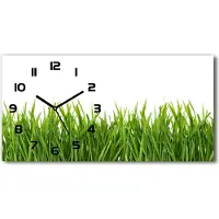 Tulup Wanduhr aus Glas – 60x30 cm - Glasbild - Glasuhr - Gehärtetes Glas - schwarze-zeiger - Gras