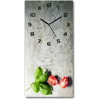 Tulup Wanduhr aus Glas – 30x60 cm - Glasbild - Glasuhr - Gehärtetes Glas -Tomaten und Basilikum