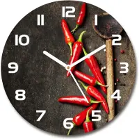 Tulup Wanduhr aus Glas 30fi Glasbild Glasuhr Gehärtetes Glas - weisse-zeiger - Chilli peppers