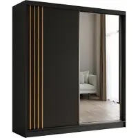 Masseno Schiebetürenschrank NELVIA 200 cm Kleiderschrank Schlafzimmer Schrank 2-türig mit Spiegel und Lamellen Schwarz