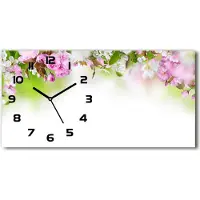 Tulup Wanduhr aus Glas – 60x30 cm - Glasbild - Glasuhr - Gehärtetes Glas - schwarze-zeiger - Frühlingsblumen