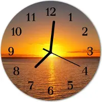 Tulup Glasuhr Wanduhr Küchenuhr Echt-Glas 30fi cm Sonnenuntergang orange