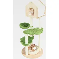 Markenlos 139 cm Kratzbaum Holz, Katzenkratzbaum mit Katzenhaus & Hängematte & waschbarem Katzenbett, Katzenbaum Katzen Sisal, Aktivitätsbaum Kletterbaum, Katzenmöbel Kätzchen, Grün