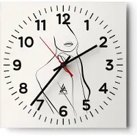 ARTTOR Wanduhr - Quadrat - Glasuhr - Frau Skizze Zeichnung - 40x40cm - Schleichendes Uhrwerk - Lautlos - zum Aufhängen bereit - Dekoration Modern - Wanddekoration aus Glas - C4AC40x40-5045
