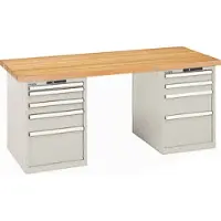 Lista Werkbank, Multiplex Arbeitsplatte - Code Lock - Tragkraft 800 kg - 840 x 2.000 x 750 mm (HxBxT) - 9 Schubladen - lichtgrau