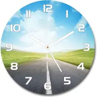 Tulup Wanduhr aus Glas 30fi Glasbild Glasuhr Gehärtetes Glas - weisse-zeiger - Road through the meadow