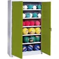 C+P Ballschrank mit Vollblech-Flügeltüren (Typ 3), HxBxT: 195x120x50 cm, Ergo-Lock Muldengriff, Clowngrün (RAL 110 80 60), Lichtgrau (RAL 7035), Einzelschließung