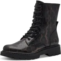Tamaris Schnürstiefelette , Damen, Gr. 40, wärmend, braun, leooptik, Textil, Schuhe Schnürstiefelette, Blockabsatz, Schnürboots mit trendiger Prägung