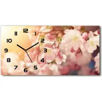 Tulup Wanduhr aus Glas – 60x30 cm - Glasbild - Glasuhr - Gehärtetes Glas - schwarze-zeiger - Kirschblüten