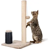 Nobleza Katzenkratzbaum mit Bürste,Kratzsäule für Katze Kratzstamm aus Jute und Widerstandsfähigem Stoff mit Plüschball