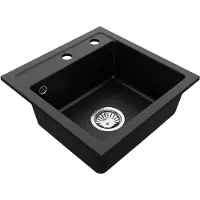 VBChome Granitspüle 44 x 44 cm Schwarz Einzelbecken Einbauspüle Gesprenkelt Pflegeleichtes Spülbecken mit Siphon Ideal für kleine Küchen