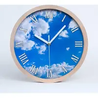 Tulup Holzuhr 25fi cm wanduhr - weiße Spitzen - Wolken im Himmel