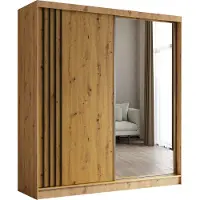 Masseno Schiebetürenschrank NELVIA 200 cm Kleiderschrank Schlafzimmer Schrank 2-türig mit Spiegel und Lamellen Eiche Artisan