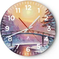 ARTTOR Wanduhr - Rund - Glasuhr - Park Winter Brücke - 30x30cm - Schleichendes Uhrwerk - Lautlos - zum Aufhängen bereit - Dekoration Modern - Wanddekoration aus Glas - C4AR30x30-3988