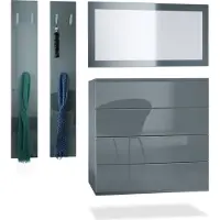 Vladon Garderoben-Set Horizon, bestehend aus 1 Kommode mit 4 Schubkästen, 1 Spiegel und 1 Wandpaneel Set, Anthrazit matt/Grau Hochglanz