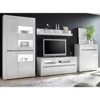 IMV Wohnwand "Nobile" in weiß Hochglanz und Stone Design grau Anbauwand 4-teilig 370 x 198 cm