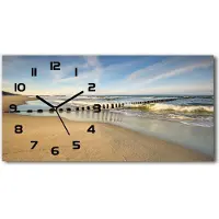 Tulup Wanduhr aus Glas – 60x30 cm - Glasbild - Glasuhr - Gehärtetes Glas - schwarze-zeiger - Strand an der Ostsee