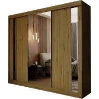 Masseno Schiebetürenschrank GRAZIA 240 cm Kleiderschrank Schlafzimmer Schrank 3-türig mit Spiegel Eiche Artisan