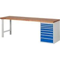 RAU Werkbank mit 8 Schubladen - Vollauszug - 60:3 / 90:3 / 120:1 / 150:1 - 890 x 2.500 x 700 mm (HxBxT) - Traglast 1.000 kg - Buche