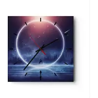 ARTTOR Wanduhr - Quadrat - Glasuhr - Fantasie Ring Kosmos - 40x40cm - Schleichendes Uhrwerk - Lautlos - zum Aufhängen bereit - Dekoration Modern - Wanddekoration aus Glas - C3AC40x40-4664