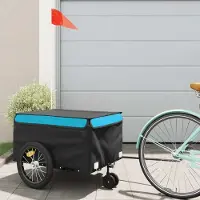 vidaXL Möbel Fahrradanhänger Schwarz und Blau 45 kg Eisen - Fahrradanhänger &50107