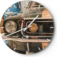 ARTTOR Wanduhr - Rund - Glasuhr - Abdeckung Ford Mustang - 30x30cm - Schleichendes Uhrwerk - Lautlos - zum Aufhängen bereit - Dekoration Modern - Wanddekoration aus Glas - C3AR30x30-4480