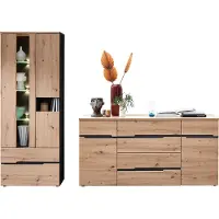 Lomadox Esszimmer Set in Artisan Eiche Nb. mit Graphit MANRESA-36 Vitrine und Sideboard, B/H/T: ca. 260/197/44 cm